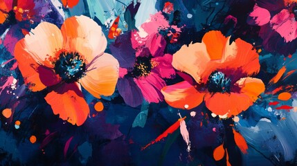 Wall Mural - vivid floral designs with bold contrasts, artistic and dynamic composition, textured and radiant des