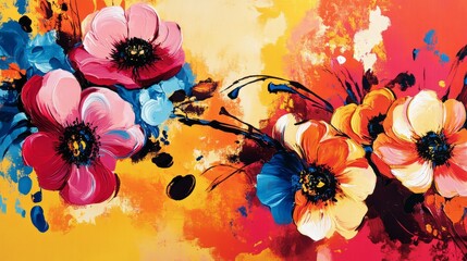 Wall Mural - vivid floral designs with bold contrasts, artistic and dynamic composition, textured and radiant des