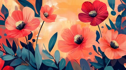 Wall Mural - vivid floral illustrations with bold contrasts, artistic and stylish composition, textured and radia