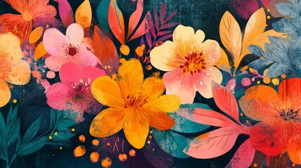 Wall Mural - vivid floral illustrations with bold contrasts, artistic and vibrant composition, textured and radia