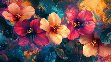 Wall Mural - vivid floral patterns with intricate designs, vibrant and artistic composition, textured and radiant