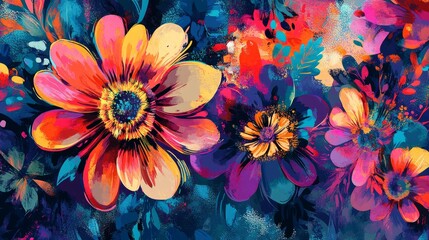 Wall Mural - vivid floral patterns with intricate designs, vibrant and artistic composition, textured and radiant
