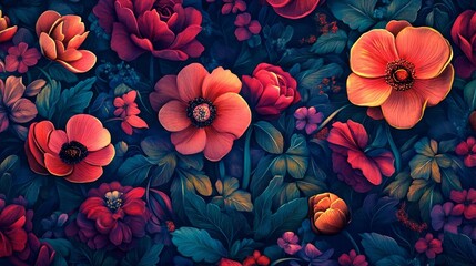 Wall Mural - vivid floral patterns with intricate designs, vibrant and artistic composition, textured and radiant