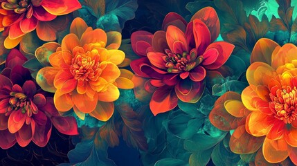 Wall Mural - vivid floral patterns with intricate designs and vibrant highlights, artistic and vibrant compositio
