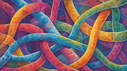 Poster - colorful abstract lines with swirls on a vibrant background in a kaleidoscopic design
