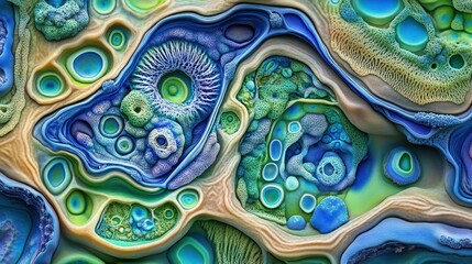 Poster - Abstract colorful cellular structures and textures with intricate designs in vibrant hues