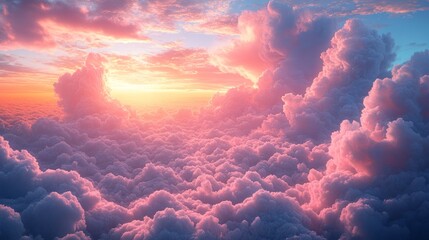 Wall Mural - the pink and blue sunrise sky , with huge clouds enchanting atmosphere.