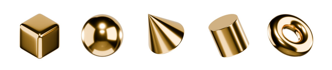 Fototapete - Gold object geometry shape set isolated background 3d rendering	
