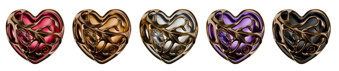Poster - Abstract golden heart fiction novel style set pack isolated background 3d rendering	
