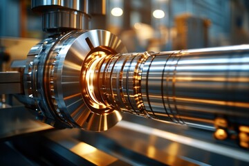 Poster - Close-up View of Precision Machinery Component in Industrial Workshop Setting with Modern Equipment