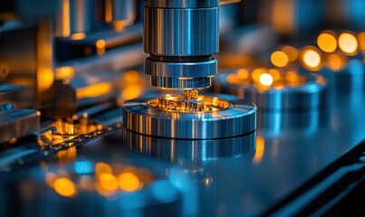 Poster - Precision Engineering in Modern Machinery with Glowing Elements and Focused Mechanisms