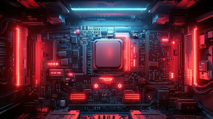Poster - Cyberpunk CPU in a glowing, high-tech interior