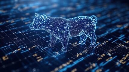 Poster - Digital pig graphic on financial data background