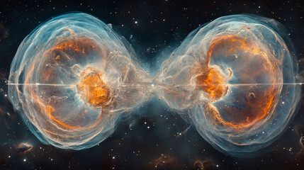 Wall Mural - the nebula is an orange and blue gas cloud in the center of spiral galaxy. deep sky, astronomical wa