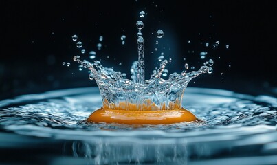 Poster - Splash of Water Droplets with Orange Object Creating Circular Ripples and Dynamic Motion Effects