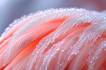 Poster - Delicate Pink Feathers with Fine Water Droplets and Sparkling Texture on Soft Background