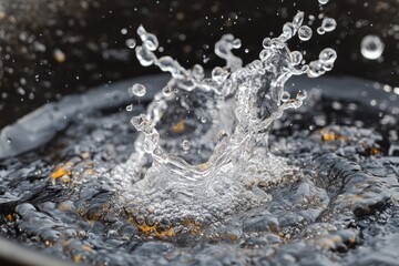 Poster - Water Splash in Dark Background with Bubbling Liquid and Droplets Creating Dynamic Motion Effect