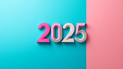 Poster - 2025 new year sign casting shadow on blue and pink background