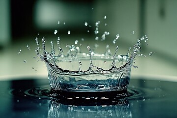Poster - Captivating Water Splash from Droplet Creating Beautiful Ripples in Calm Water Surface