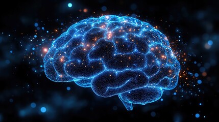 Poster - 3D rendered glowing brain in space, abstract medical illustration