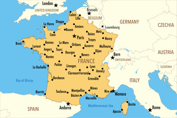  Vector Map of France with Major Cities and Neighboring Countries – Infographic Illustration