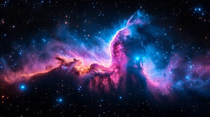 Wall Mural - the nebula is an orange and blue gas cloud in the center of spiral galaxy. deep sky, astronomical wa