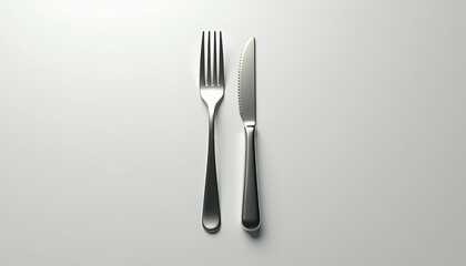 Aufkleber - Photorealistic plastic fork and knife mockup, positioned parallel on a neutral background with soft lighting, perfect for showcasing cutlery branding with copy space