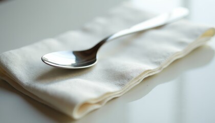 Aufkleber - High-resolution close-up of folded napkin with spoon on top, shot from slight angle, elegant and clean composition