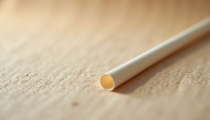Aufkleber - A single paper straw placed diagonally on a soft textured fabric surface with high detail, warm lighting, and eco-friendly feel and copy space