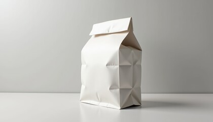 Aufkleber - A single paper sandwich bag with a closed flap, placed neatly on a smooth, neutral surface with realistic shadows and copy space