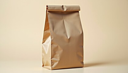 Aufkleber - A close-up of a folded brown paper sandwich bag, standing upright with subtle creases, isolated on a smooth background with copy space