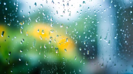Poster - Rain drops falling on window glass with blurred background