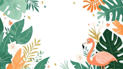 Naklejka na meble Vibrant tropical foliage watercolor background with gold line art, perfect for summerthemed designs and decor.