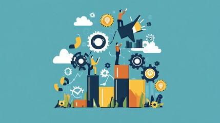 Aufkleber - Business concept illustration of people working together to achieve a goal using data analysis