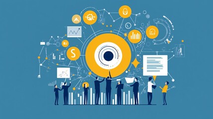 Aufkleber - Business people analyzing data and developing a big idea strategy