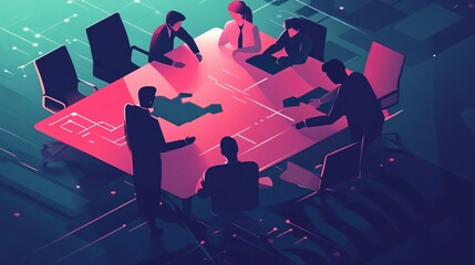 Poster - Business people having meeting using futuristic technology on table
