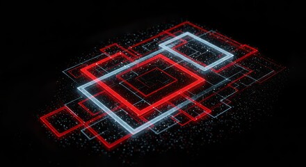 Poster - Black and red image of squares and lines