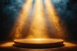 © btiger - Luxury Golden Stage Spotlight Dais with Soft Fog Background