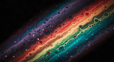 Poster - Rainbow is shown in the sky with a black background. The rainbow is very colorful and has many different colors. For background, copy space
