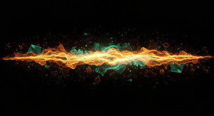 Poster - Long, colorful line of fire is shooting out from the left side of the image. The fire is a mix of orange and green, creating a vibrant and dynamic effect. For background, copy space