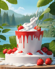 Poster - Concept starwberry yogurt splash on  background