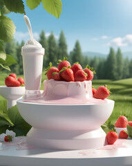 Poster - Concept starwberry yogurt splash on  background