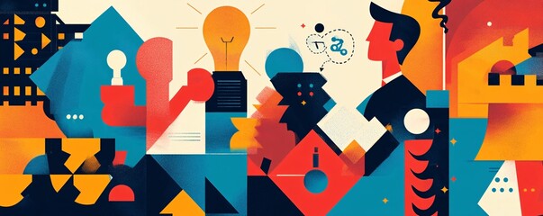 Aufkleber - Business team solving problems finding solutions graphic illustration