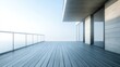 © djatinako - Ocean View Deck: Modern Minimalist Architecture, Concrete, Wood, Glass Railing, Blue Horizon