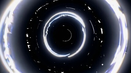 Poster - Glowing plasma vortex spinning rapidly, creating a mesmerizing tunnel in dark space, while particles flow gracefully around, evoking a sense of energy and cosmic mystery