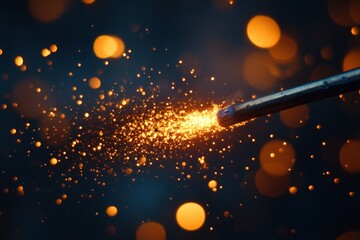 Poster - Sparkler creates dazzling display of sparks in dark outdoor setting during celebration