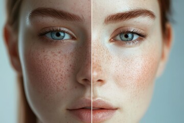 Poster - Comparison of acne prone skin and flawless skin showcasing dermatology effects and beauty treatments. Generative AI