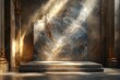 © 怡如 柯 - Elegant golden marble podium with spotlight illumination for luxury presentation