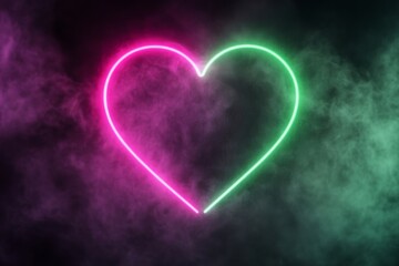 Wall Mural - Heart is lit up in neon colors and is surrounded by a cloud of smoke