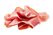 © top images - Piece of ham is sliced into thin strips, isolated